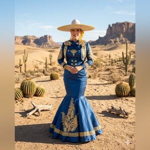 Elegant Blue and Gold Women's Skirt